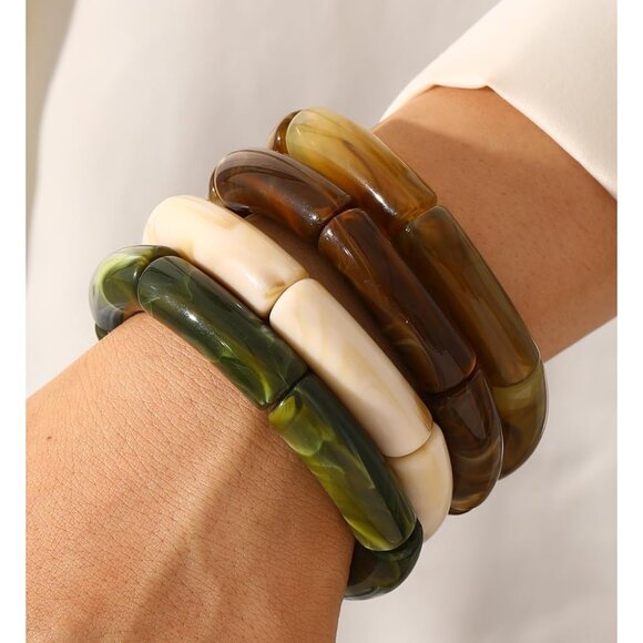 Chunky Acrylic Bangle Bracelets Women Stack Fashion Jewelry Non-Metal - Picture 2 of 9